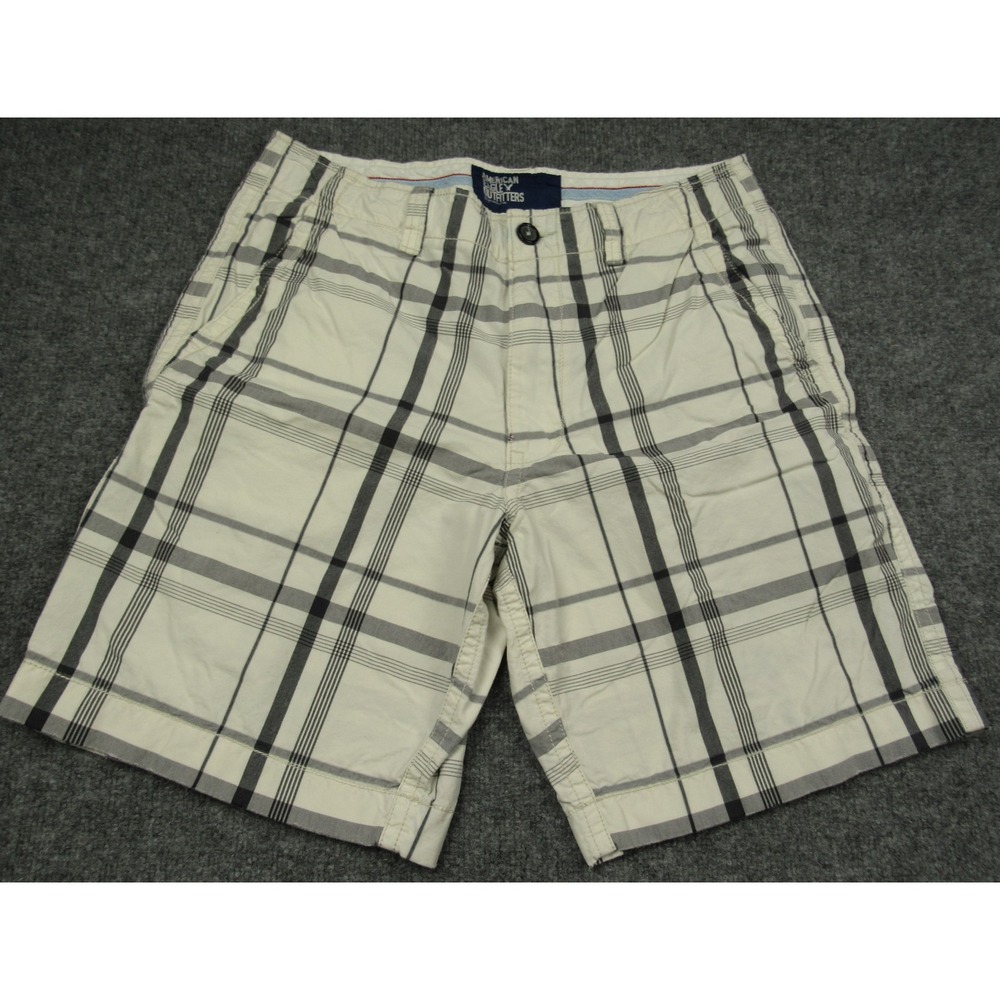 American Eagle Outfitters Short Men 34x9 Plaid White Blue Gray Flat Front Casual